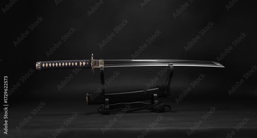 Fototapeta premium A traditional sword on display against a dark background