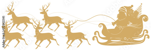 Silhouette santa reindeer sleigh