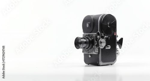 Classic Vintage Movie Camera on White Background