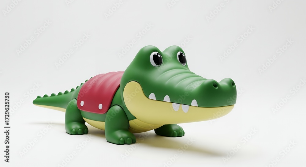 Naklejka premium Cute Green Alligator Toy on White Background