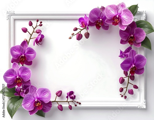 Purple Orchid Flowers Framing White Space for Text or Design