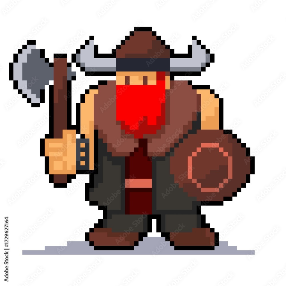 Fototapeta premium viking warior army pixel art illustration on white background