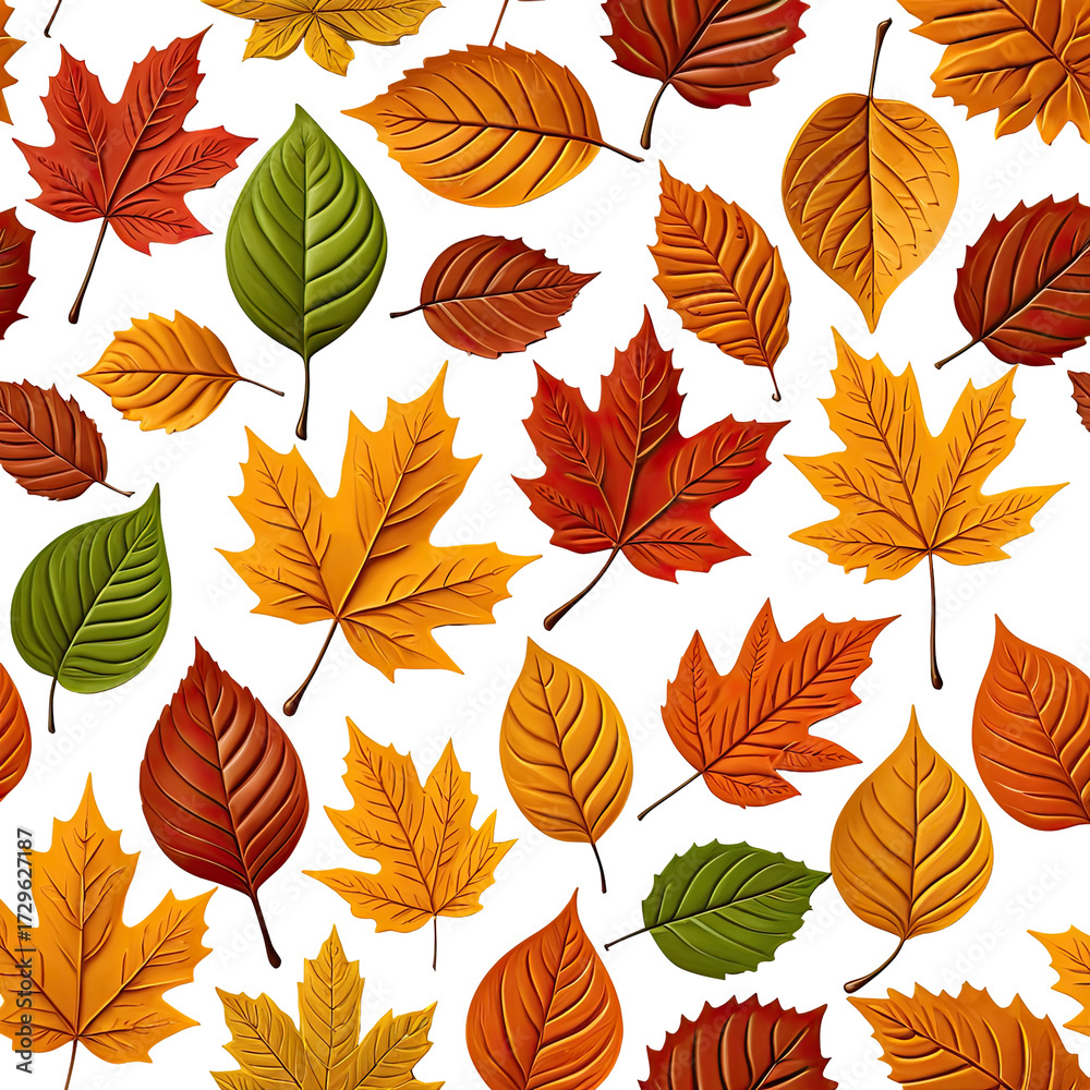 Obraz premium Colorful autumn leaves scattered on black background, creating a vibrant, repeating pattern