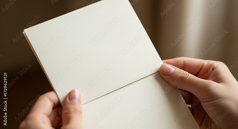 Obraz premium Hands displaying blank card invitation for personalized message backdrop