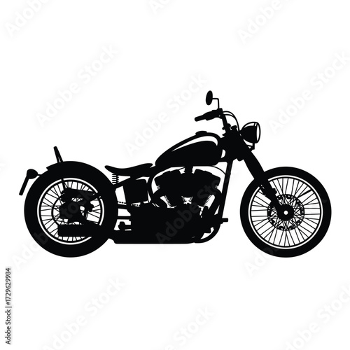 Silhouette of a classic cruiser motorcycle on a white background
