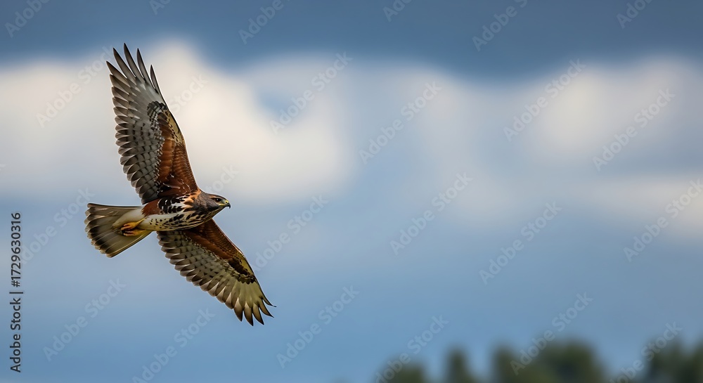 Fototapeta premium Majestic hawk soars across the expansive sky with effortless grace