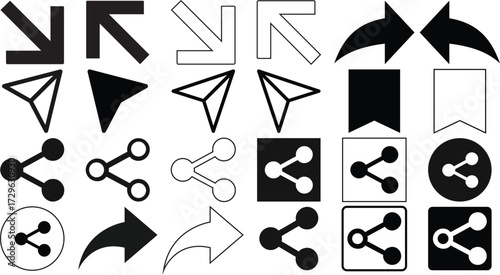 Arrow and Share Icons Set for Navigation and Communication