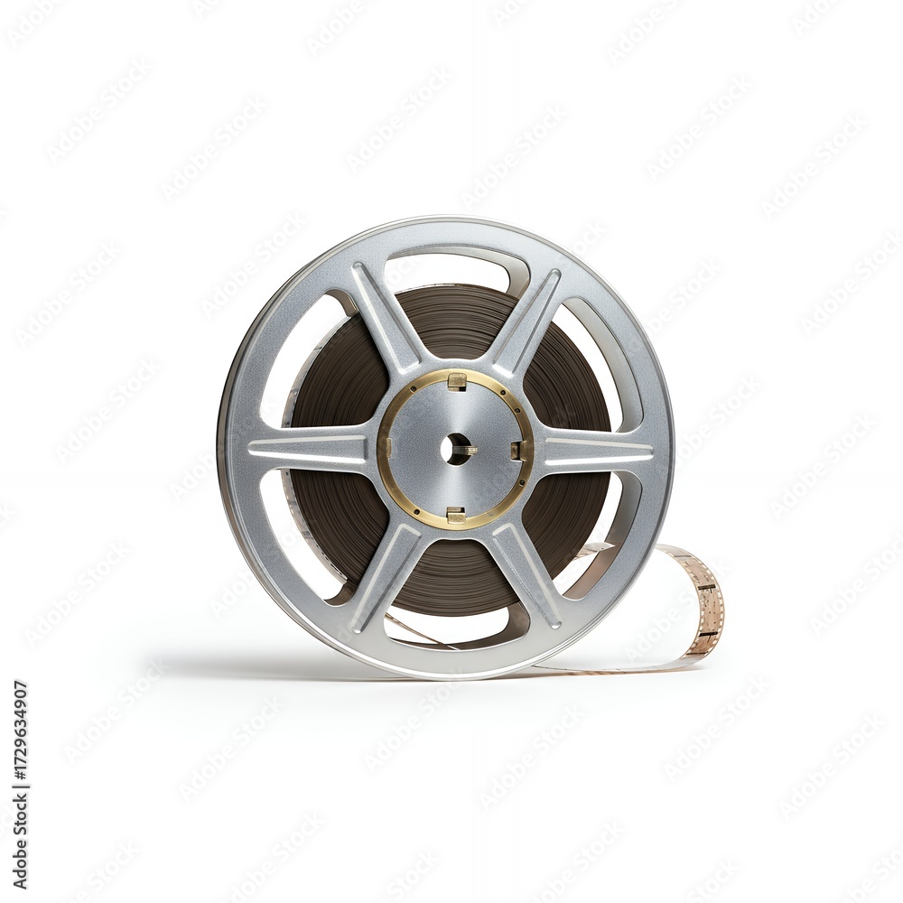 Obraz premium Vintage Film Reel on White, Retro Cinema Concept, Isolated Background
