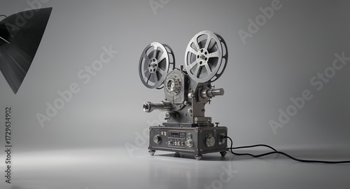 Vintage Film Projector on a Gray Background