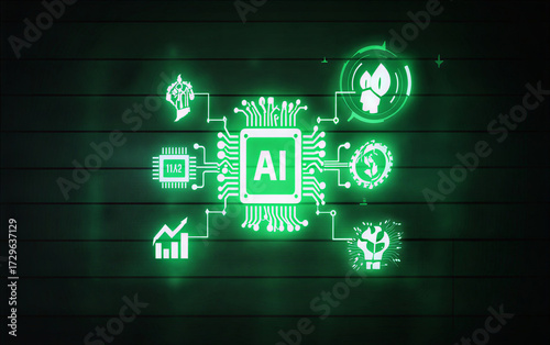 Futuristic AI Technology Hologram Interface - Green and Eco-friendly Palette