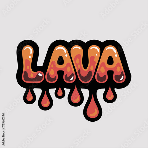 lava thick rounded type molten orange crimson deep charcoal dripping blob shapes lava lamp droplets soft gradients specular highlights drip-shaped die-cut vector sticker for retro kitsch merch
