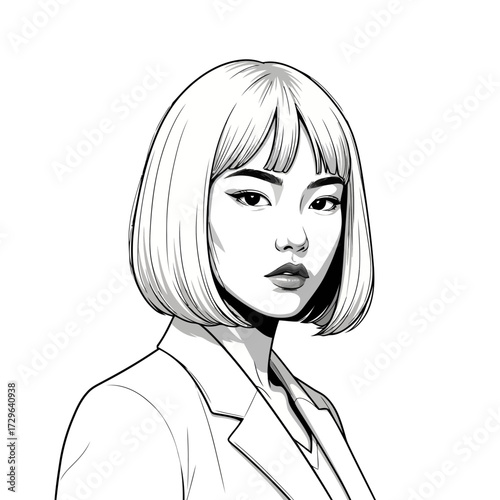Portrait of a young asian woman with bob haircut
