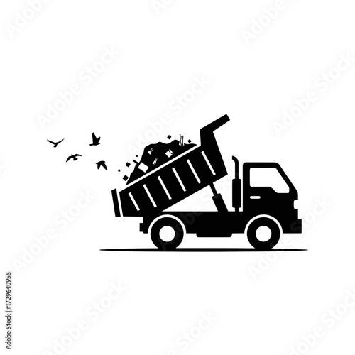 Dump truck unloading garbage