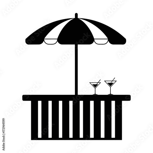 Silhouette of a bar with umbrella and cocktails