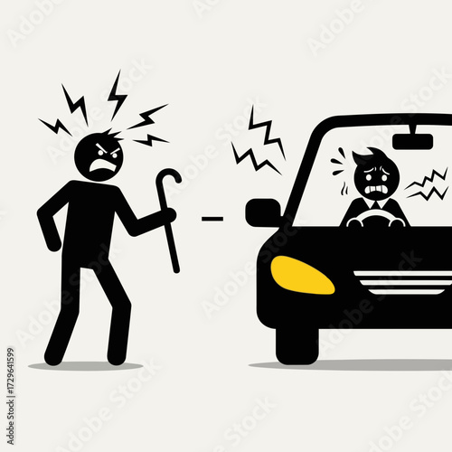 Angry driver and pedestrian confrontation