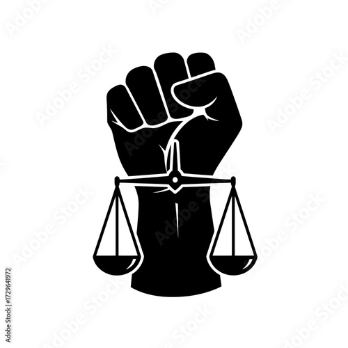 Black fist holding scales of justice