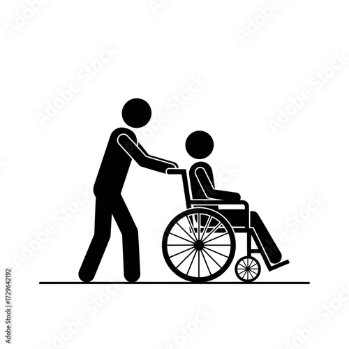 Person pushing another person in a wheelchair