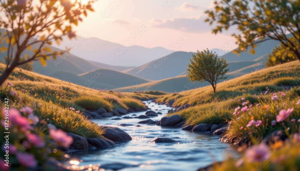 Fototapeta premium Serene Mountain Stream Landscape