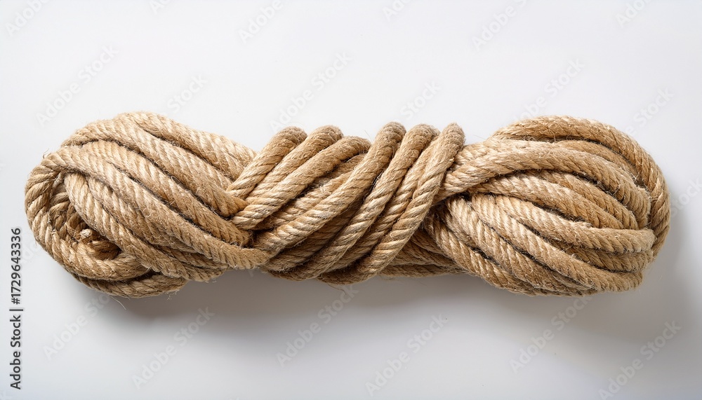 Fototapeta premium Jute Twisted Linen Rope On A White Background Rope