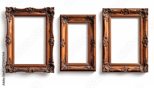 Three ornate frames on white, varying sizes, detailed