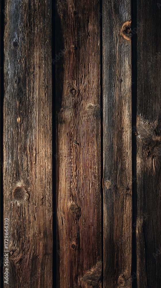 Naklejka premium Dark Weathered Wood Planks with Knots and Grain Texture
