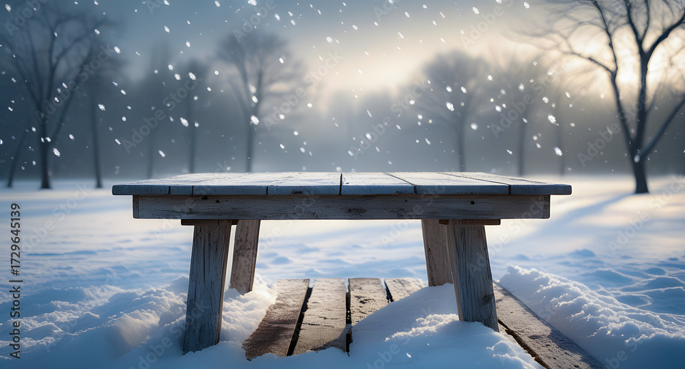 custom made wallpaper toronto digitalSnowy Park Bench in Quiet Winter Field With Falling Snow and Soft Light