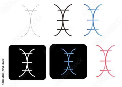 Creative collection of abstract symmetrical line art symbols. Modern geometric design elements and icons in various colors for branding and logos