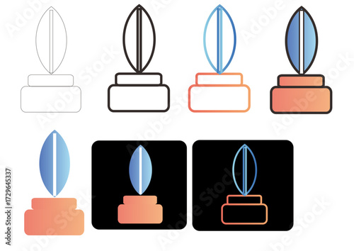 Set of vector icons depicting a writer's feather quill trophy, symbolizing a literary award or achievement in journalism