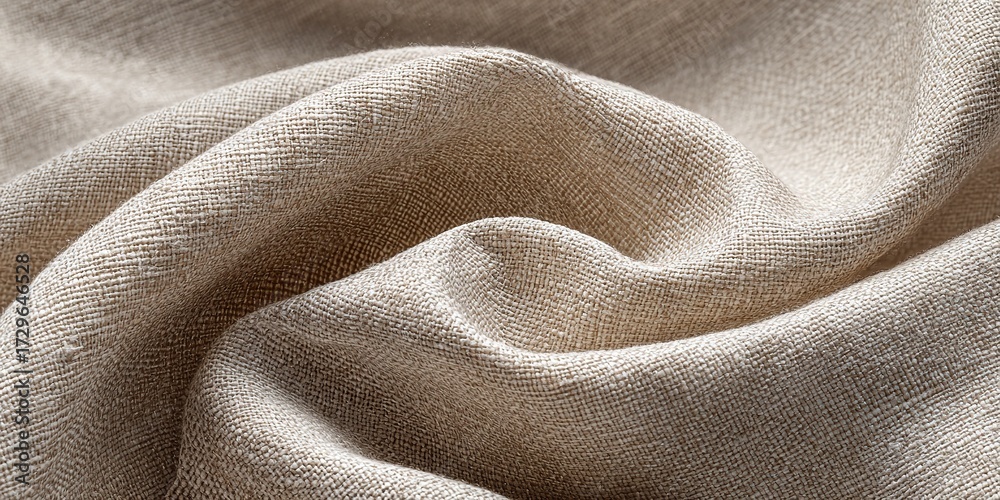 Fototapeta premium A soft and textured light beige linen fabric background with natural, gentle folds creates a warm and inviting atmosphere, perfect for flat lay compositions.