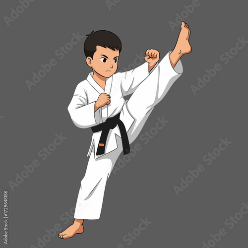Animated Style Young Man Performing High Kick Martial Art Illustration