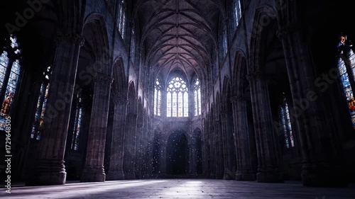 Wallpaper Mural Dust particles floating in the light rays inside a dark gothic cathedral interior Torontodigital.ca