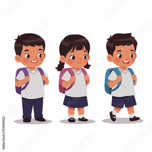 Cute Cartoon Style Student Character Wearing Uniform and Backpack Illustration