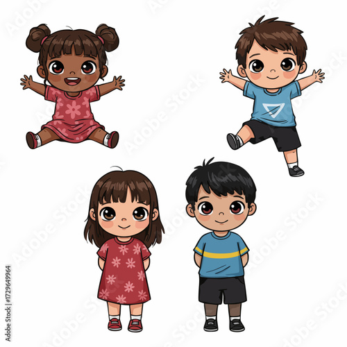 Cute Handdrawn Cartoon Diverse Children Illustration Characters