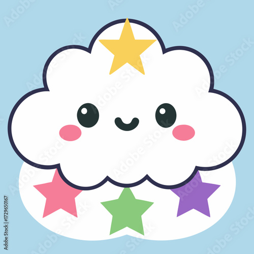 A cute smiling cloud with stars in a sky background