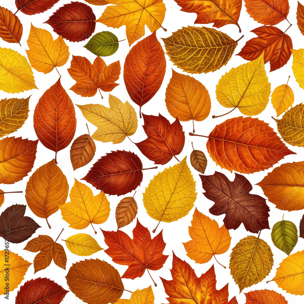 Obraz premium Seamless pattern of colorful, fallen foliage; autumn season vibes