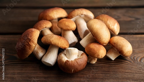 Fresh Penny Bun Mushrooms Lying On Rustic Wooden Table