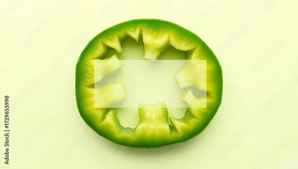 Fototapeta premium Green Bell Pepper Slice — Minimal Fresh Vegetable Concept on Light Background