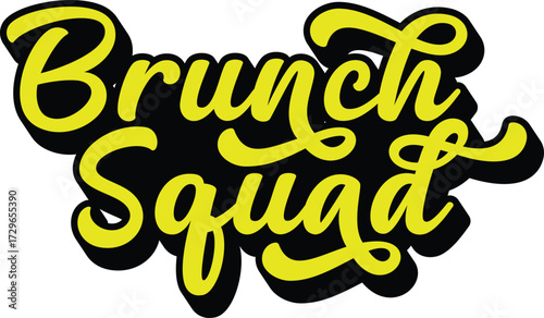 Brunch Squad retro groovy 3D script lettering with bold black shadow sticker