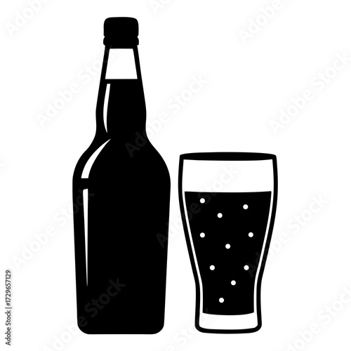 Beer Bottle and Glass Vector Illustration: Elegant Drink and Wine Spirit Art