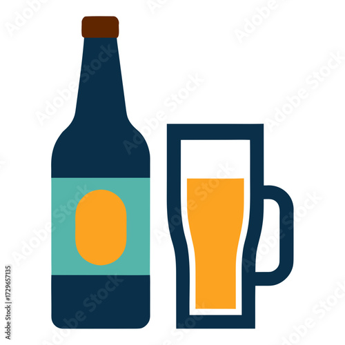 Beer Bottle and Glass Vector Illustration: Elegant Drink and Wine Spirit Art