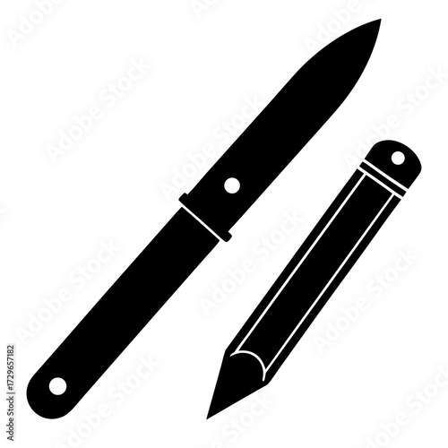  pencil and a utility knife vector art illustration on white background