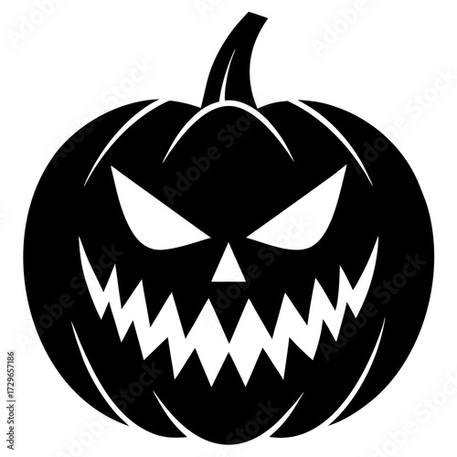Pumpkin Face Vector Illustration with Fangs and Glowing Eyes on White Background
