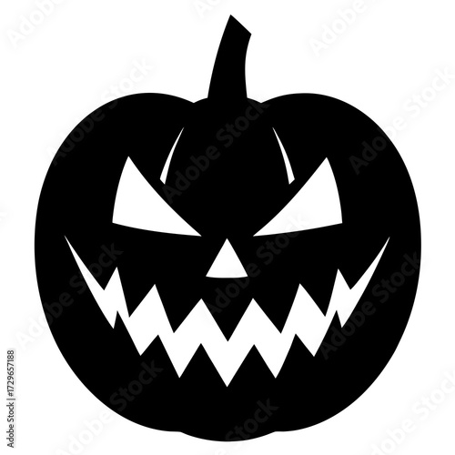 Pumpkin Face Vector Illustration with Fangs and Glowing Eyes on White Background