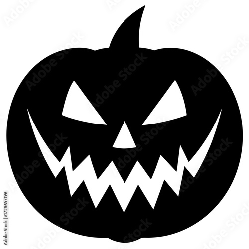 Pumpkin Face Vector Illustration with Fangs and Glowing Eyes on White Background