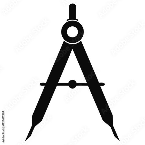 Silhouette of Set Square and Compass Vector for Technical Drawing and Design