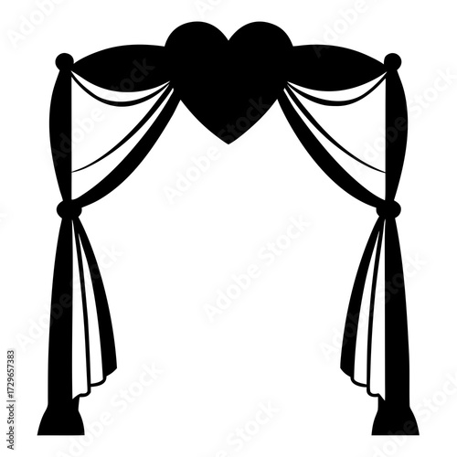 Classic Wedding Arch Silhouette with Heart Romantic Vector Illustration