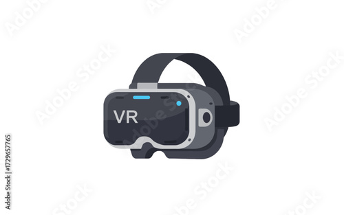 A modern virtual reality headset with a black strap, shown in a flat vector illustration style on a white background.