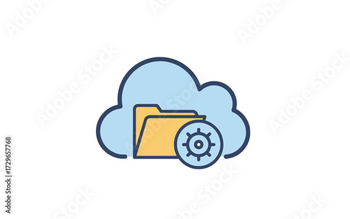 Cloud storage folder with settings icon, representing cloud computing and data management.