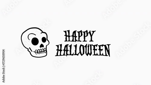Happy Halloween Text Animation Hand Drawn Skull Illustration 4K Motion Graphic with Alpha Channel for Video Editing and Social Media