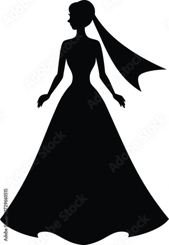 Woman in Flowing Gown Silhouette Fashion Illustration